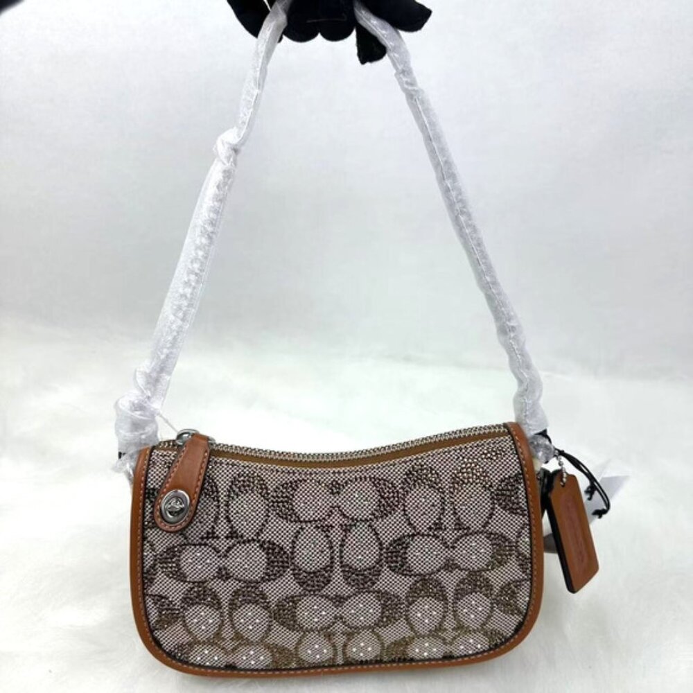 Coach Swinger 20 Crystal Bag In Signature Jacquard Burnished Amber Original Box